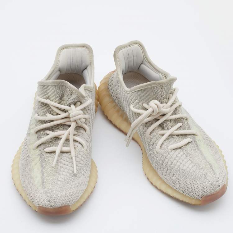 Pre Owned Yeezy x Adidas Pale Green Knit Fabric Boost 350 V2 Citrin Non Reflective Sneakers Size 38 2/3