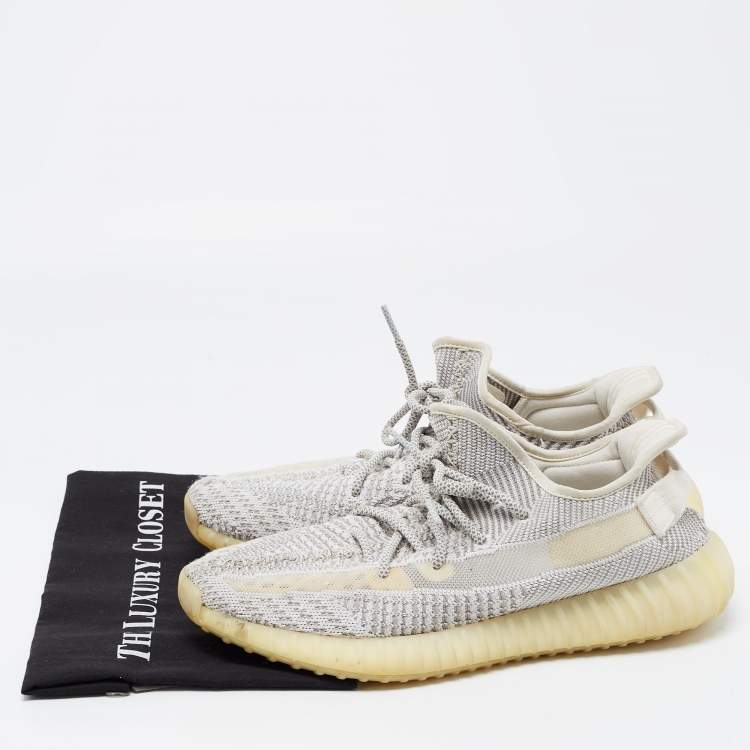 Pre Owned Yeezy x Adidas White/Grey Knit Fabric Boost 350 V2 Static Reflective Sneakers Size 45 1/3