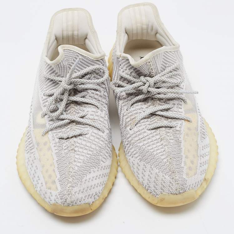 Pre Owned Yeezy x Adidas White/Grey Knit Fabric Boost 350 V2 Static Reflective Sneakers Size 45 1/3