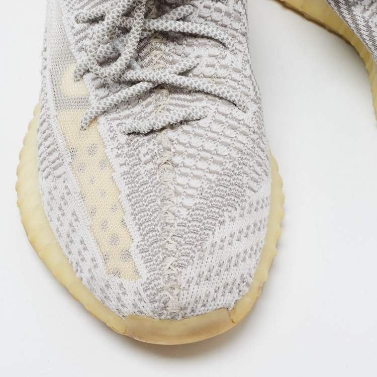 Pre Owned Yeezy x Adidas White/Grey Knit Fabric Boost 350 V2 Static Reflective Sneakers Size 45 1/3