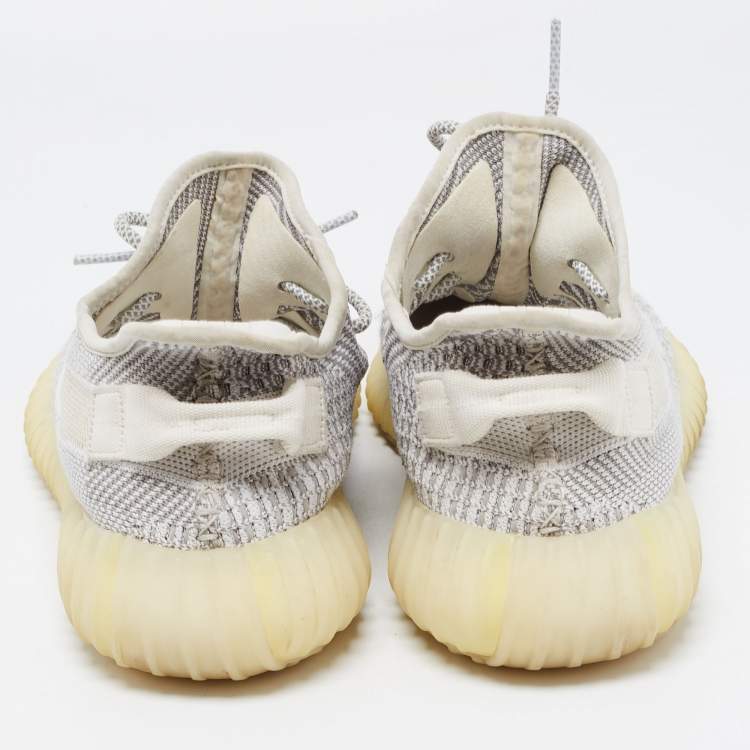 Pre Owned Yeezy x Adidas White/Grey Knit Fabric Boost 350 V2 Static Reflective Sneakers Size 45 1/3