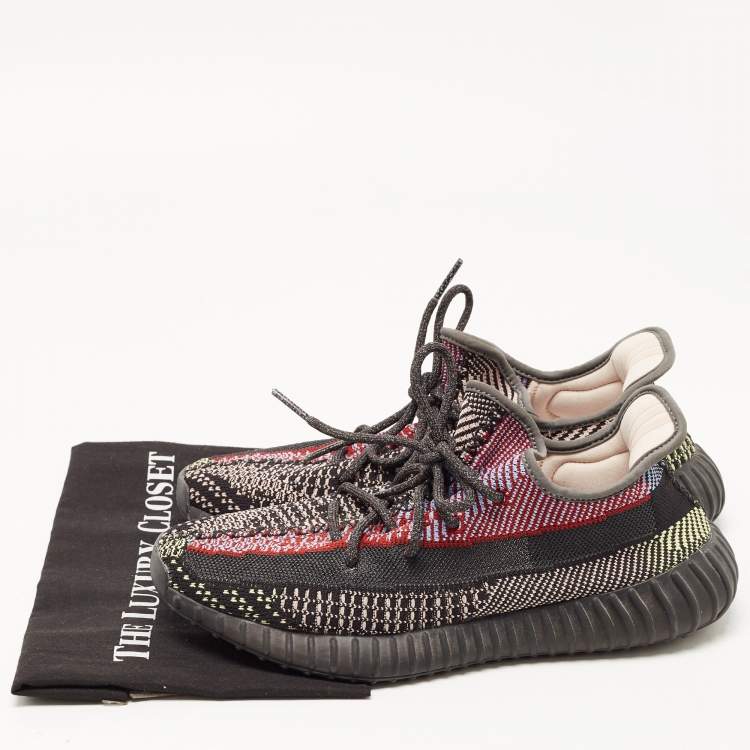 Pre Owned Yeezy x Adidas Black Knit Fabric Boost 350 V2 Yecheil Sneakers Size 44
