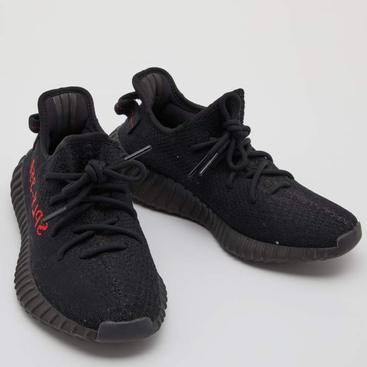 مملوكة مسبقًا Yeezy x Adidas Black/Red Knit Fabric Boost 350 V2 Bred Sneakers Size 40 2/3