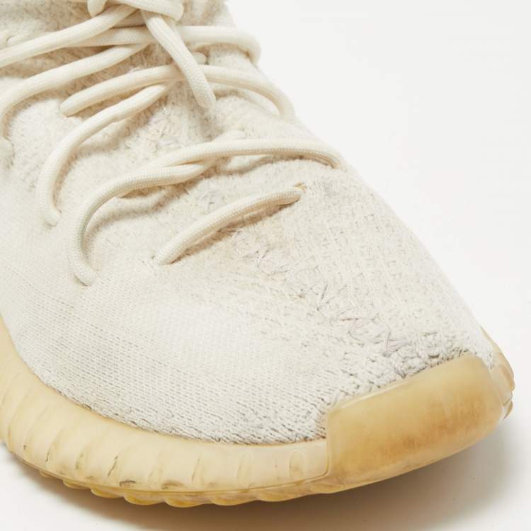 Pre Owned Yeezy x Adidas White Knit Fabric Boost 350 V2 Triple White Sneakers Size 44