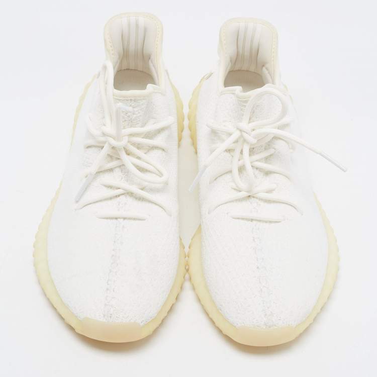 مملوكة مسبقًا Yeezy x adidas  White Knit Fabric Boost 350 V2 Sneakers Size 46 2/3