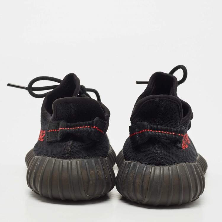 Pre Owned Adidas Yeezy Black Knit Fabric Boost 350 V2 Black Red Sneakers Size 40 2/3