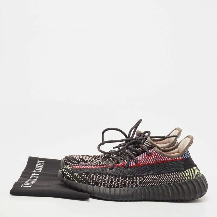 Pre Owned Yeezy x Adidas Black Knit Fabric Boost 350 V2 Yecheil Sneakers Size 42 