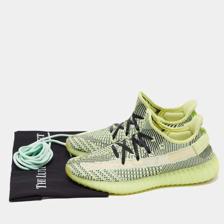 Pre Owned Yeezy x Adidas Neon Green/Black Knit Fabric Boost 350 V2 Yeezreel Sneakers Size 42