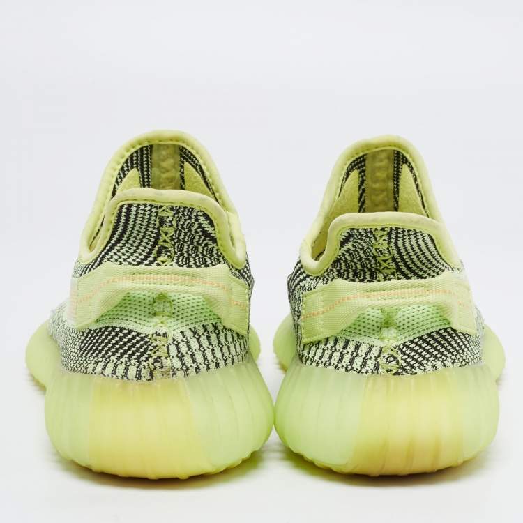 Pre Owned Yeezy x Adidas Neon Green/Black Knit Fabric Boost 350 V2 Yeezreel Sneakers Size 42