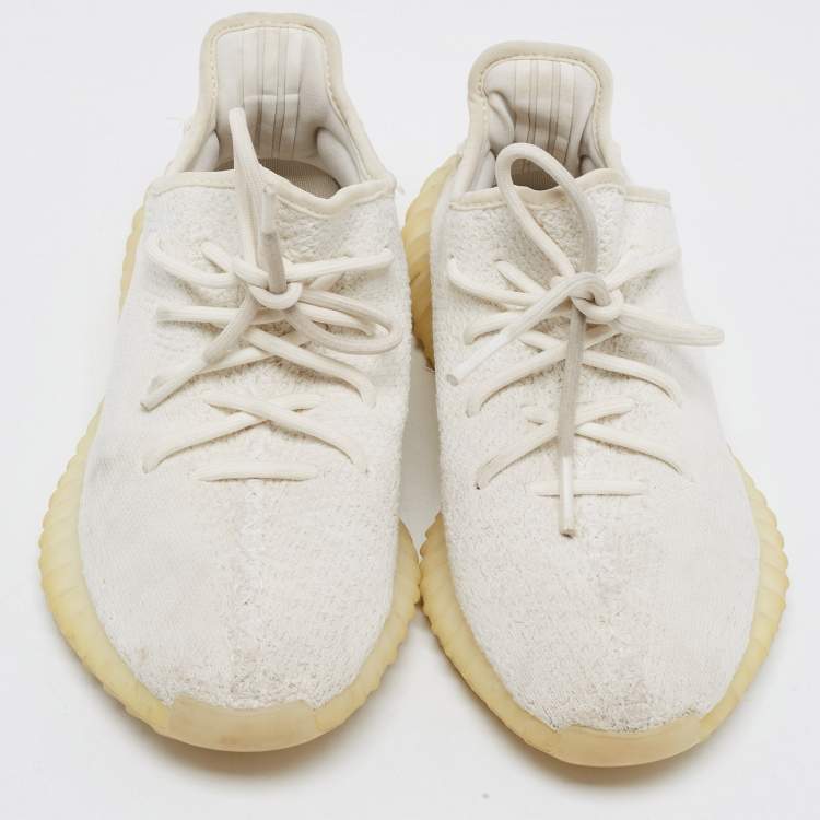Pre Owned Yeezy x Adidas White Knit Fabric Boost 350 V2 Butter Sneakers Size 40 2/3