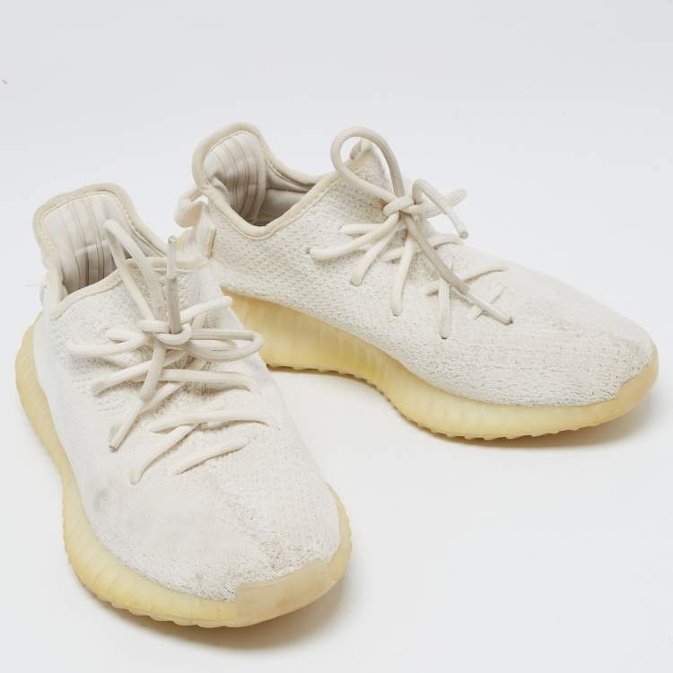 Pre Owned Yeezy x Adidas White Knit Fabric Boost 350 V2 Butter Sneakers Size 40 2/3