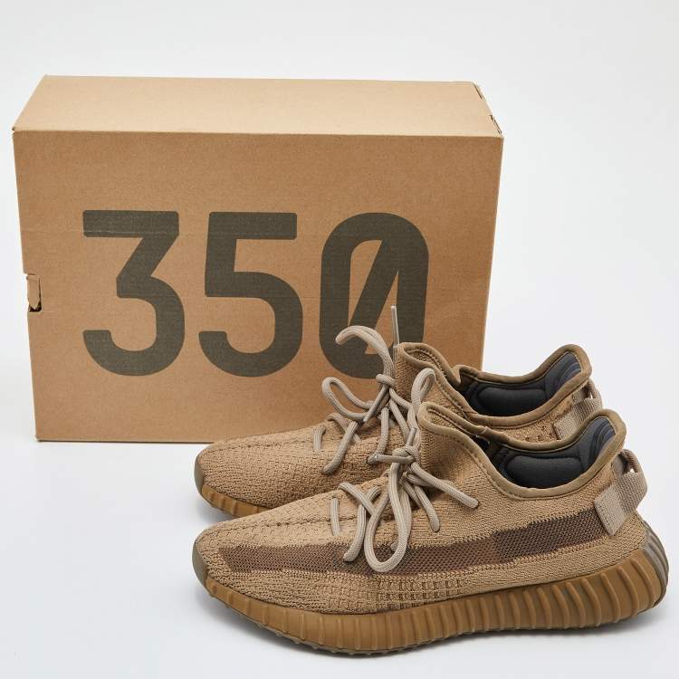 Pre Owned Yeezy x Adidas Brown Knit Fabric Boost 350 V2 Earth Sneakers Size 39 1/3