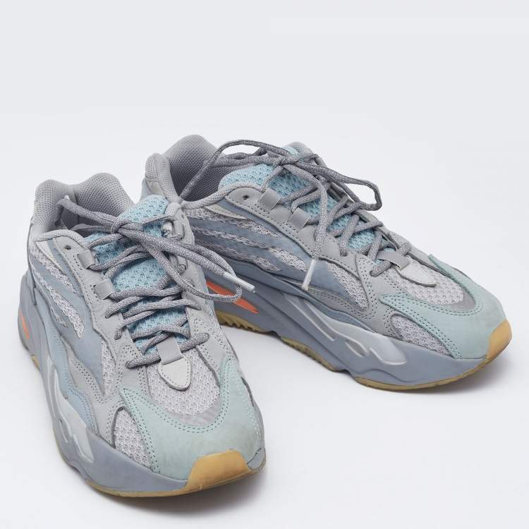 مملوكة مسبقًا Yeezy x adidas Grey/Blue Suede and Mesh Boost 700 V2 Inertia Sneakers Size 43 1/3