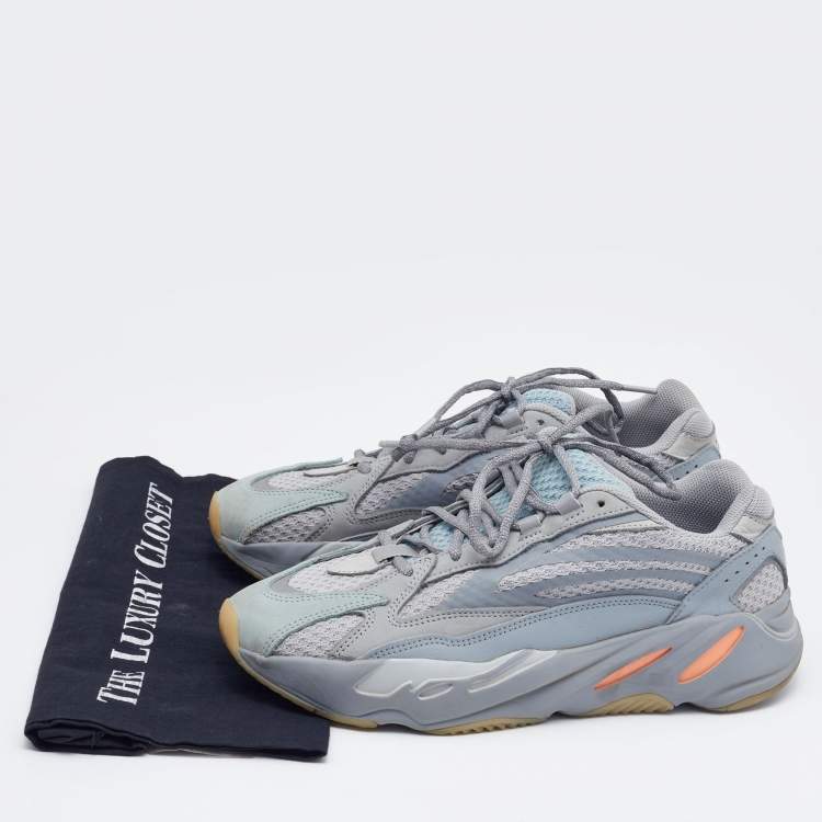 مملوكة مسبقًا Yeezy x adidas Grey/Blue Suede and Mesh Boost 700 V2 Inertia Sneakers Size 43 1/3