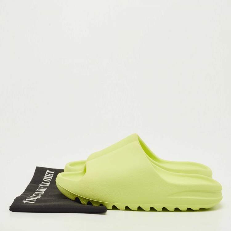 Pre Owned Yeezy x Adidas Neon Green Rubber Glow Green Slides Size 41