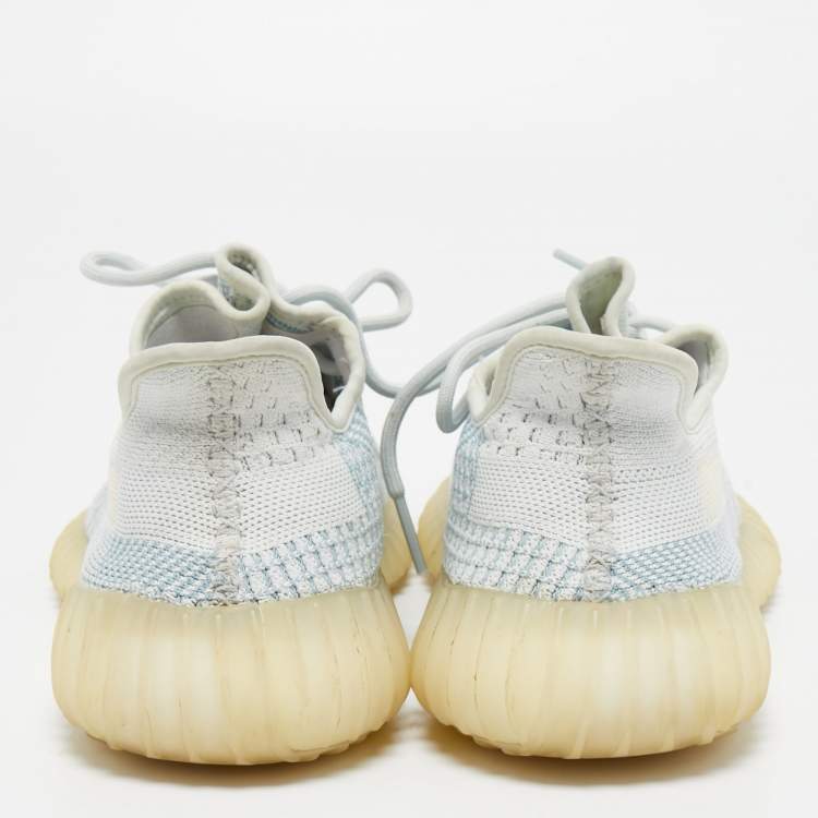 Pre Owned Yeezy x Adidas Blue/White Knit Fabric Boost 350 V2 Cloud- White Sneakers Size 42