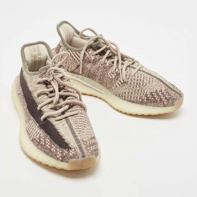 Pre Owned Yeezy  X Adidas Beige/Cream Knit Fabric Boost 350 V2 Zyon Sneakers Size 42