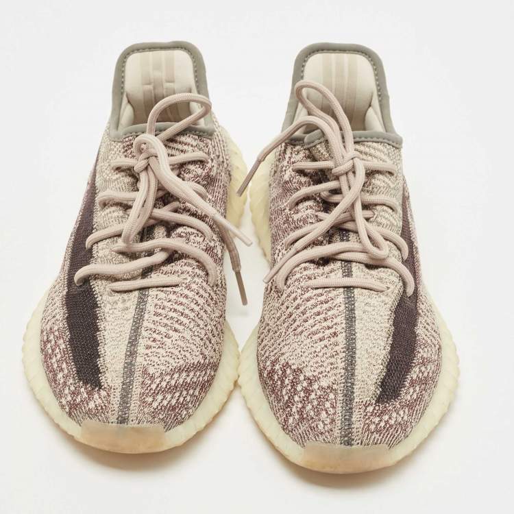 Pre Owned Yeezy  X Adidas Beige/Cream Knit Fabric Boost 350 V2 Zyon Sneakers Size 42