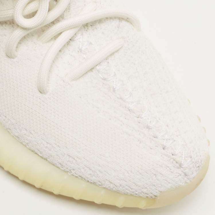 Pre Owned Yeezy x Adidas Off White Knit Fabric Boost 350 V2 Triple White Sneakers Size 38 2/3