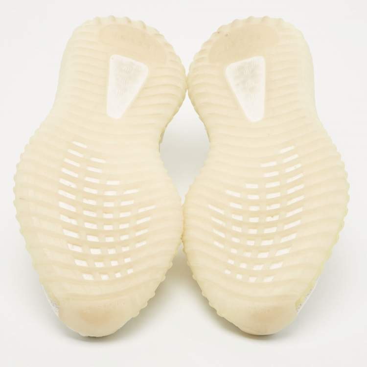 Pre Owned Yeezy x Adidas Off White Knit Fabric Boost 350 V2 Triple White Sneakers Size 38 2/3