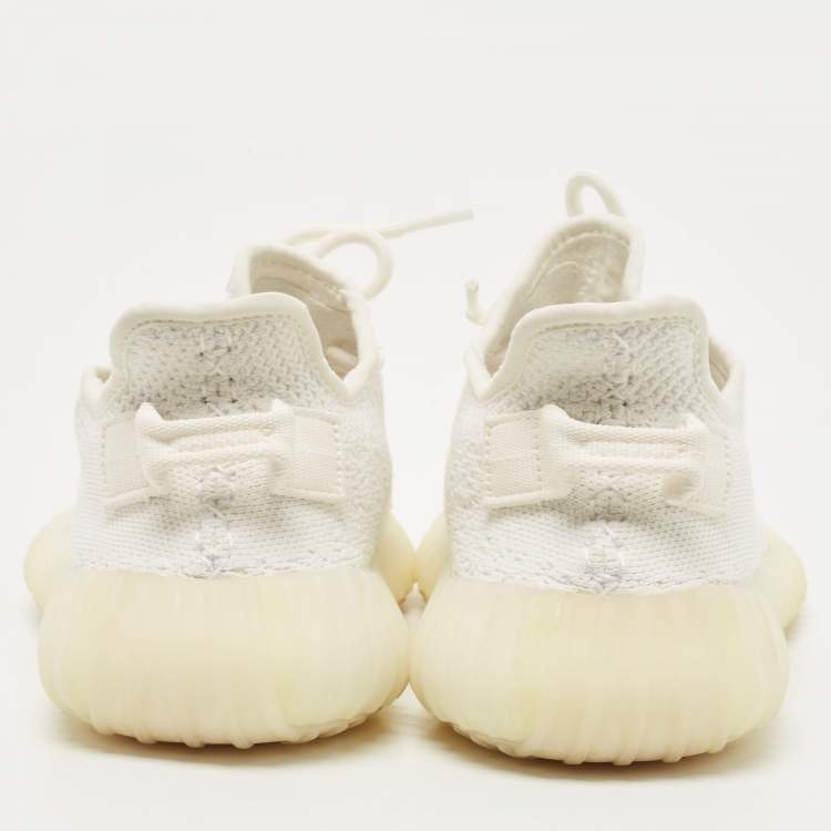 Pre Owned Yeezy x Adidas Off White Knit Fabric Boost 350 V2 Triple White Sneakers Size 38 2/3