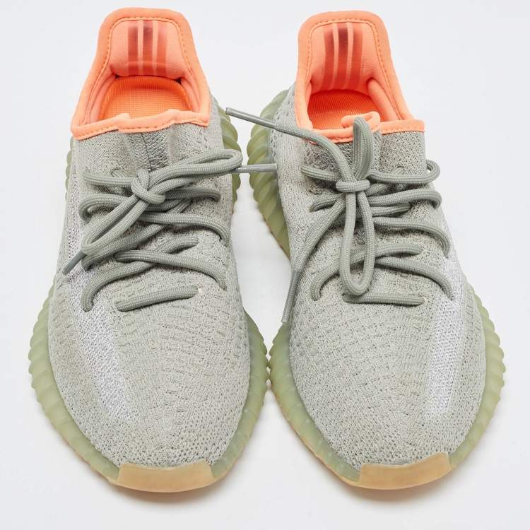 Pre Owned Yeezy x Adidas Green Knit Fabric Boost 350 V2 Desert Sage Sneakers Size 38 2/3