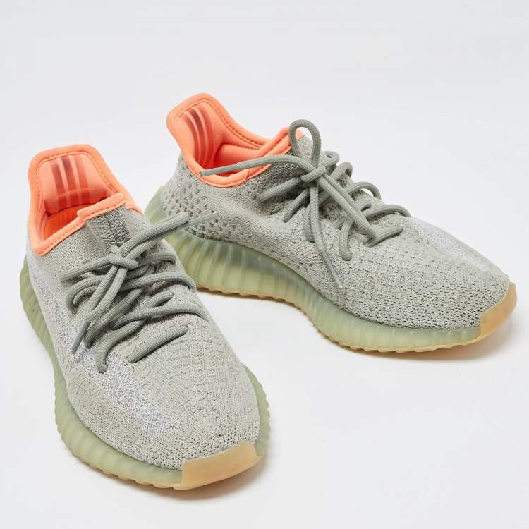 Pre Owned Yeezy x Adidas Green Knit Fabric Boost 350 V2 Desert Sage Sneakers Size 38 2/3