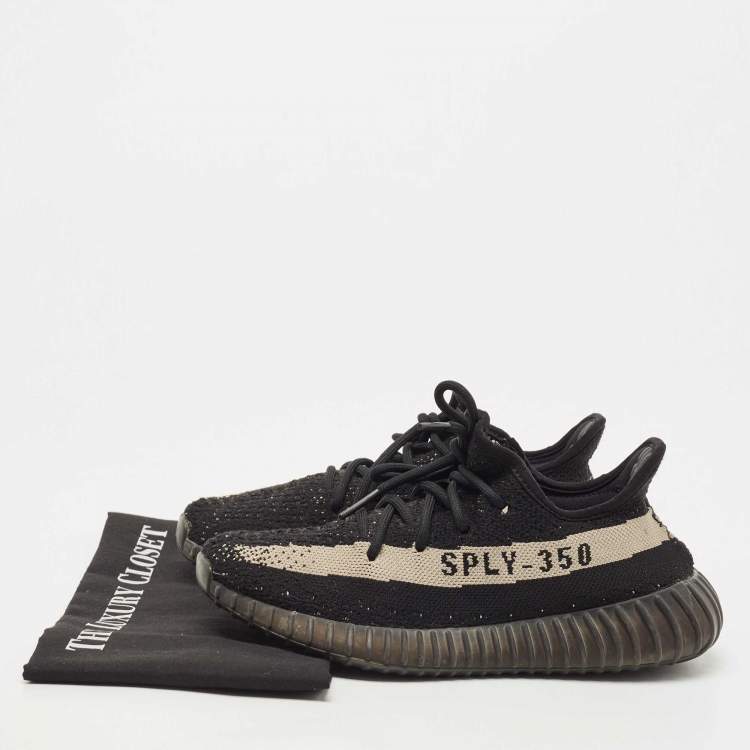Pre Owned Yeezy x Adidas Black/Grey Knit Fabric Boost 350 V2 Oreo Sneakers Size 38 2/3 