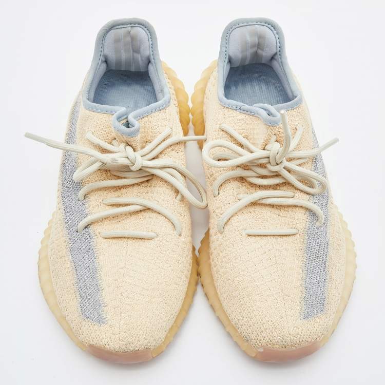 Pre Owned Yeezy x Adidas Beige/Grey Knit Fabric Boost 350 V2 Linen Sneakers Size 40 