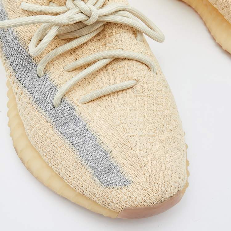 Pre Owned Yeezy x Adidas Beige/Grey Knit Fabric Boost 350 V2 Linen Sneakers Size 40 