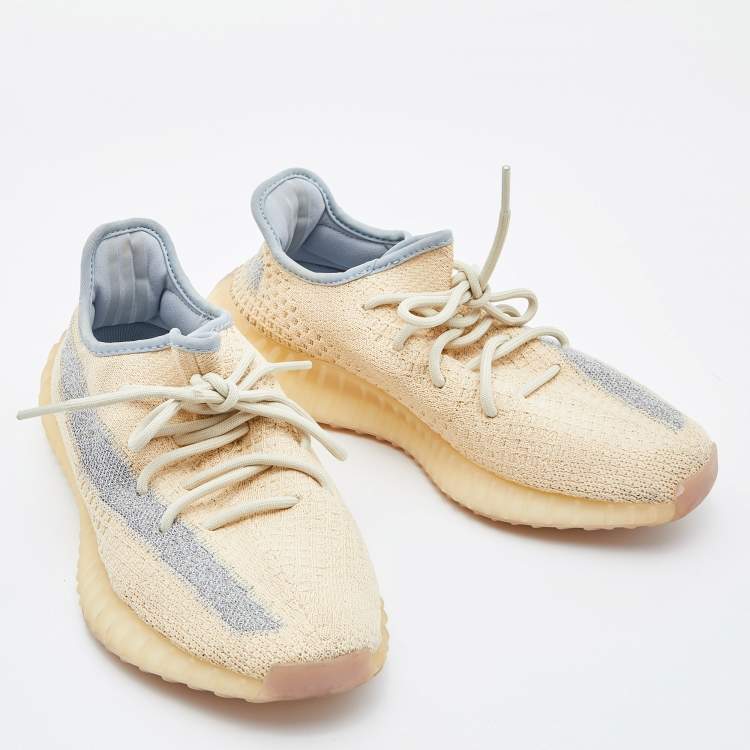 Pre Owned Yeezy x Adidas Beige/Grey Knit Fabric Boost 350 V2 Linen Sneakers Size 40 