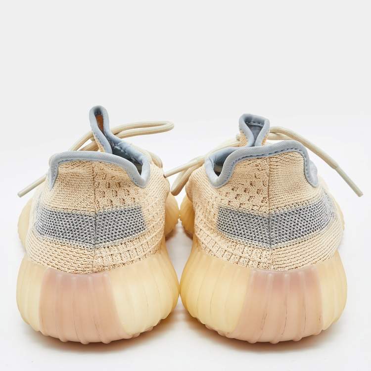 Pre Owned Yeezy x Adidas Beige/Grey Knit Fabric Boost 350 V2 Linen Sneakers Size 40 
