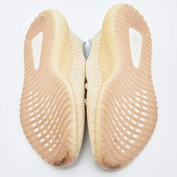 Pre Owned Yeezy x Adidas Beige/Grey Knit Fabric Boost 350 V2 Linen Sneakers Size 40 