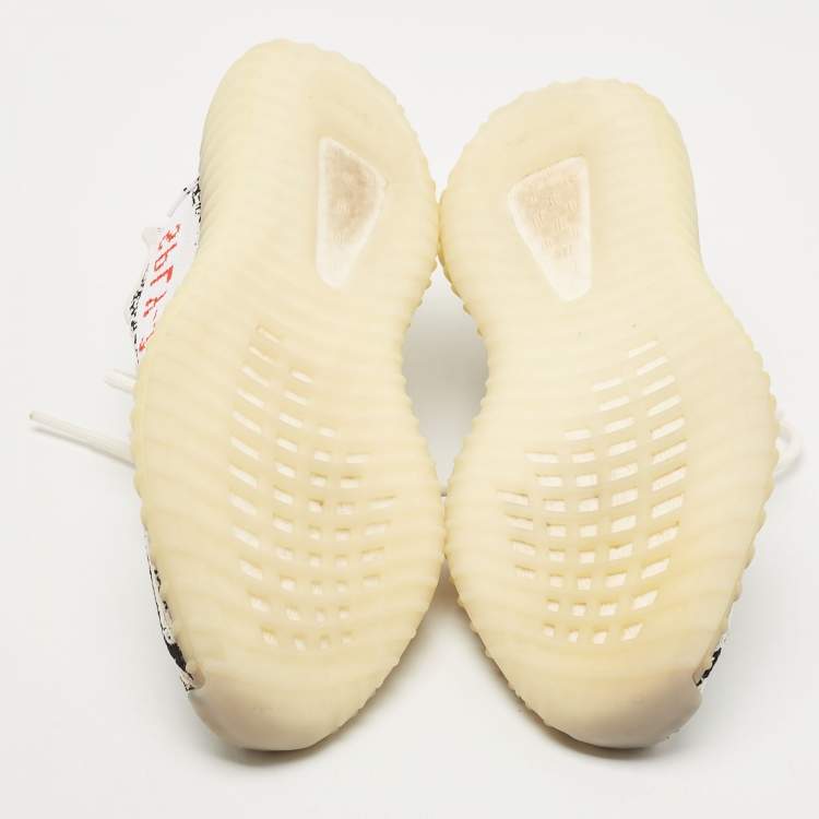 Pre Owned Yeezy x Adidas White/Black Knit Fabric Boost 350 V2 Zebra Sneakers Size 39 1/3