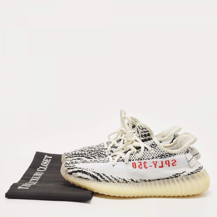 Pre Owned Yeezy x Adidas White/Black Knit Fabric Boost 350 V2 Zebra Sneakers Size 39 1/3