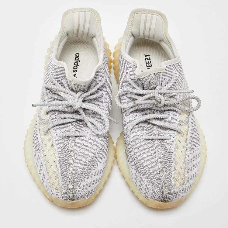 Pre Owned Yeezy x Adidas Grey Knit Fabric Boost 350 V2 Static Non Reflective Sneakers Size 39 1/3