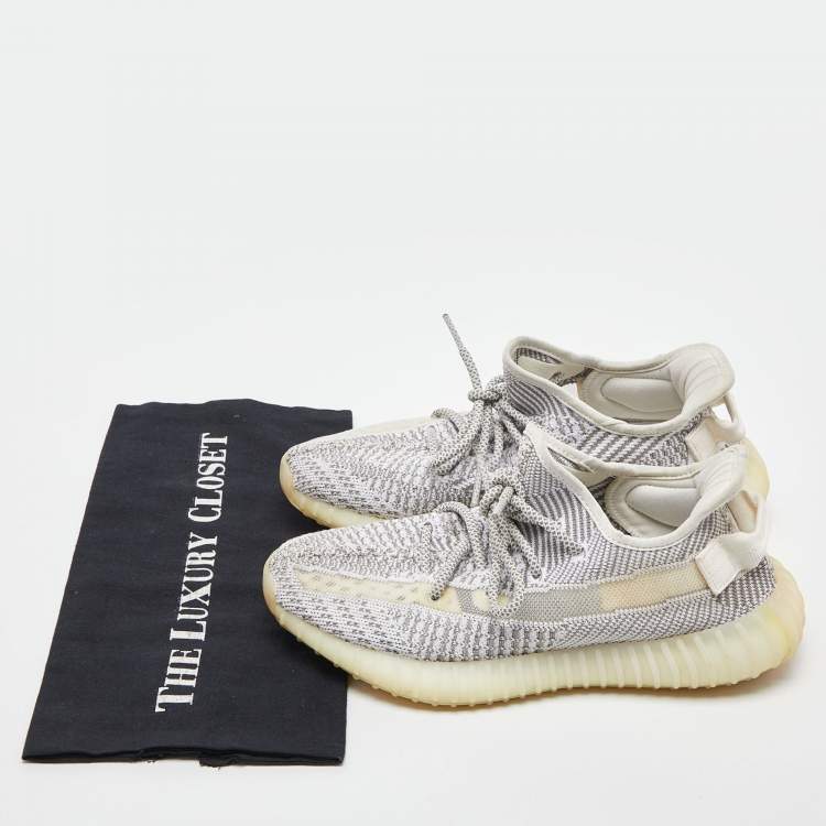 Pre Owned Yeezy x Adidas Grey Knit Fabric Boost 350 V2 Static Non Reflective Sneakers Size 39 1/3