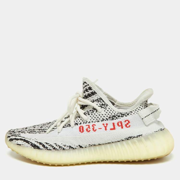 Yeezy x Adidas White/Black Knit Fabric Boost 350 V2 Zebra Sneakers