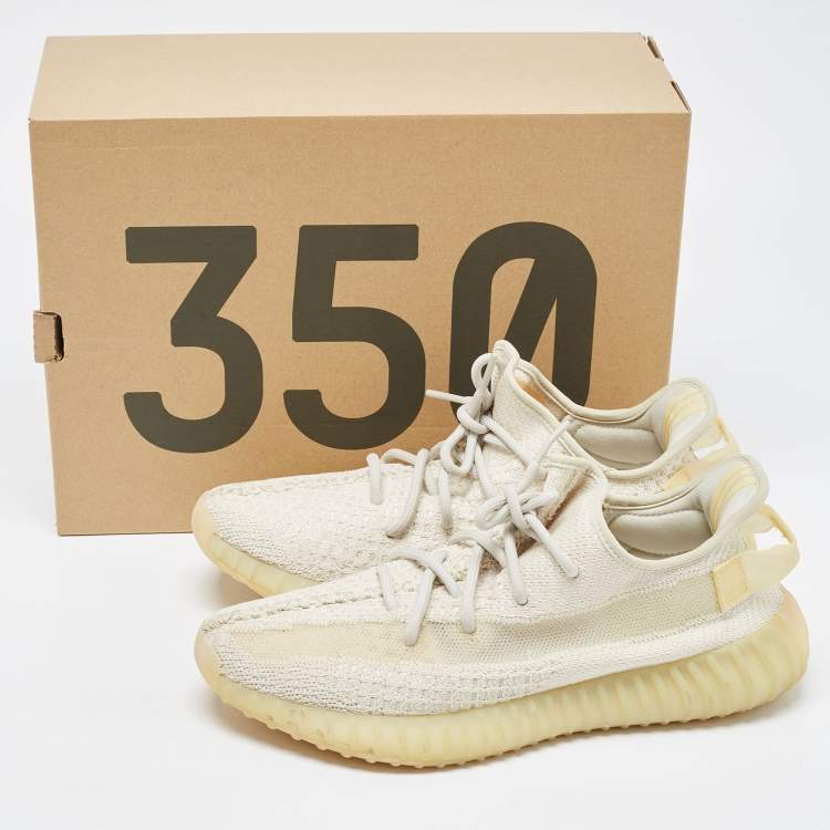 Pre Owned Yeezy x Adidas White Knit Fabric Boost 350-V2Light Sneakers Size 43 1/3