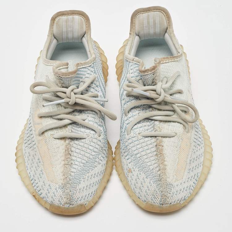 مملوكة مسبقًا Yeezy x Adidas White/Green Knit Fabric Boost 350 V2 Cloud White Non Reflective Sneakers Size 38 2/3