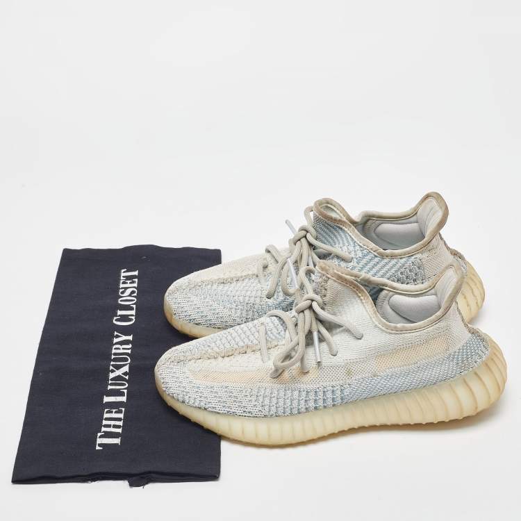 مملوكة مسبقًا Yeezy x Adidas White/Green Knit Fabric Boost 350 V2 Cloud White Non Reflective Sneakers Size 38 2/3