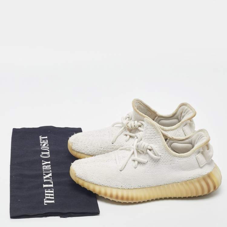 Pre Owned Yeezy x Adidas Cream Knit Fabric Boost 350 V2 Cream Sneakers Size 38 2/3