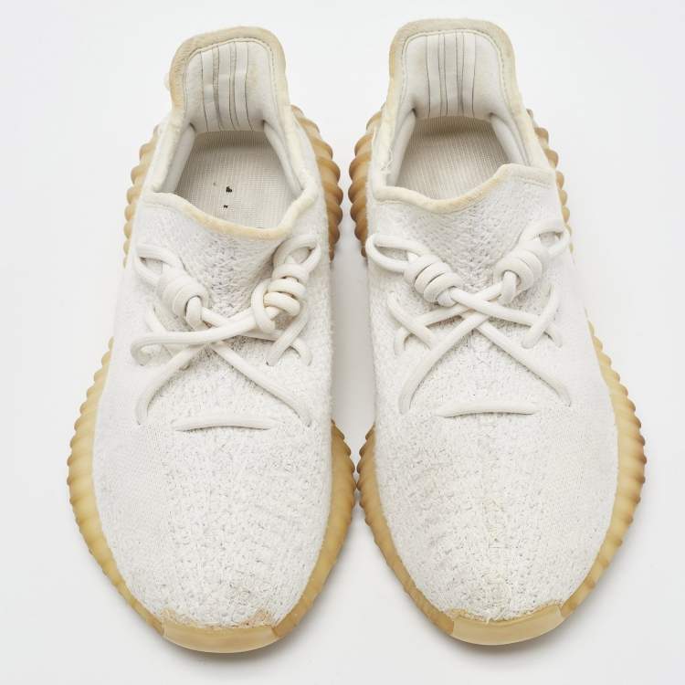 Pre Owned Yeezy x Adidas Cream Knit Fabric Boost 350 V2 Cream Sneakers Size 38 2/3