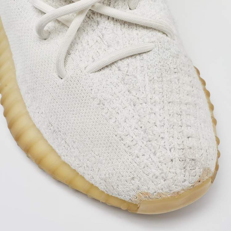 Pre Owned Yeezy x Adidas Cream Knit Fabric Boost 350 V2 Cream Sneakers Size 38 2/3