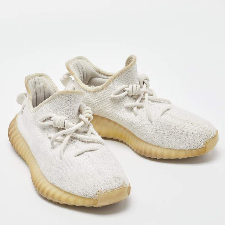 Pre Owned Yeezy x Adidas Cream Knit Fabric Boost 350 V2 Cream Sneakers Size 38 2/3