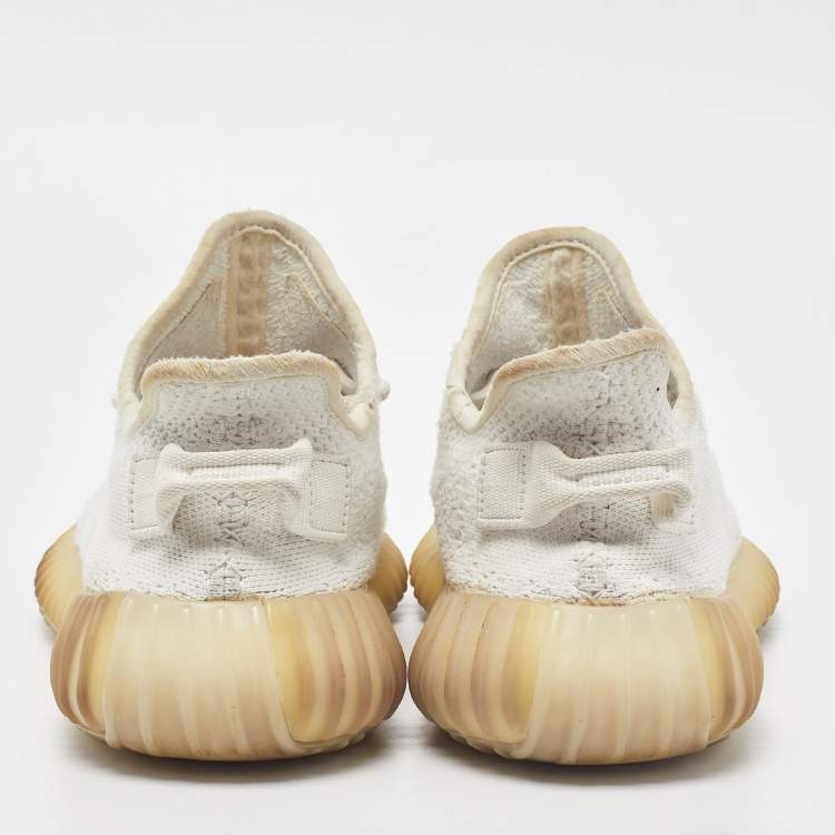 Pre Owned Yeezy x Adidas Cream Knit Fabric Boost 350 V2 Cream Sneakers Size 38 2/3