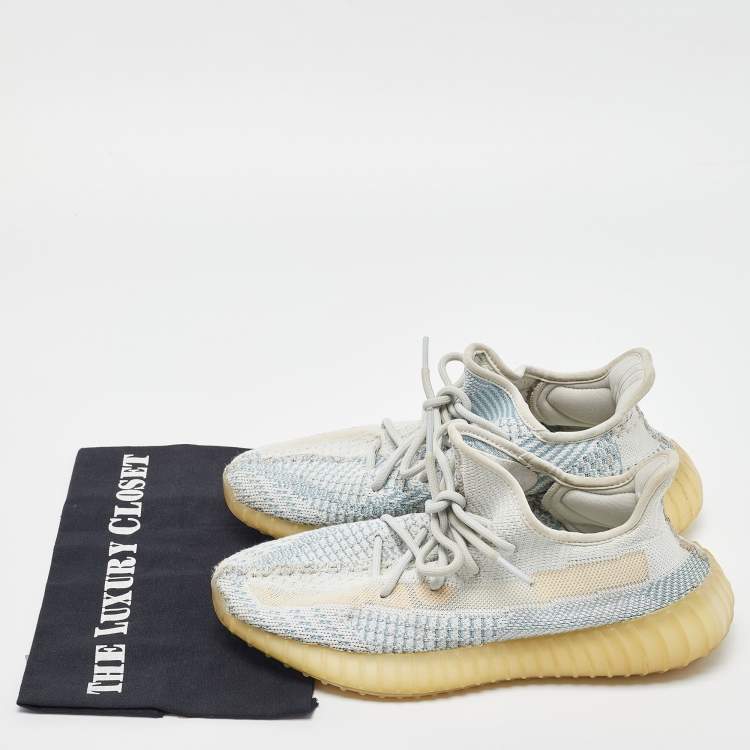 Pre Owned Yeezy x Adidas White/Green Knit Fabric Boost 350 V2 Cloud White Non Reflective Sneakers Size 40 2/3