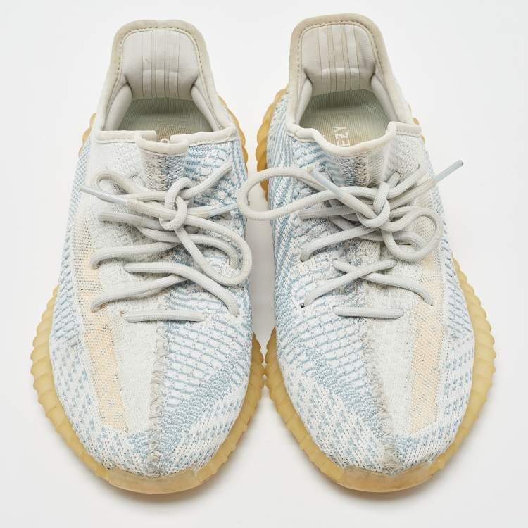 Pre Owned Yeezy x Adidas White/Green Knit Fabric Boost 350 V2 Cloud White Non Reflective Sneakers Size 40 2/3