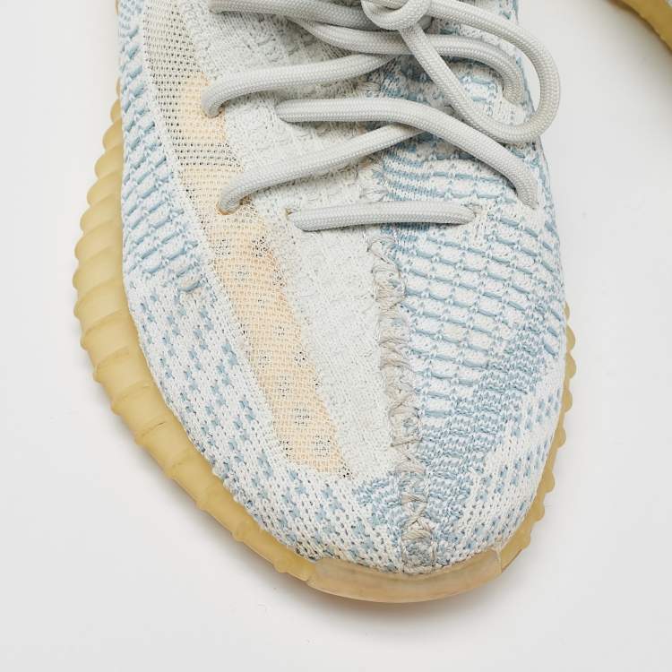 Pre Owned Yeezy x Adidas White/Green Knit Fabric Boost 350 V2 Cloud White Non Reflective Sneakers Size 40 2/3