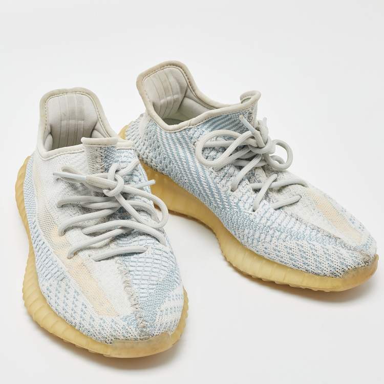 Pre Owned Yeezy x Adidas White/Green Knit Fabric Boost 350 V2 Cloud White Non Reflective Sneakers Size 40 2/3